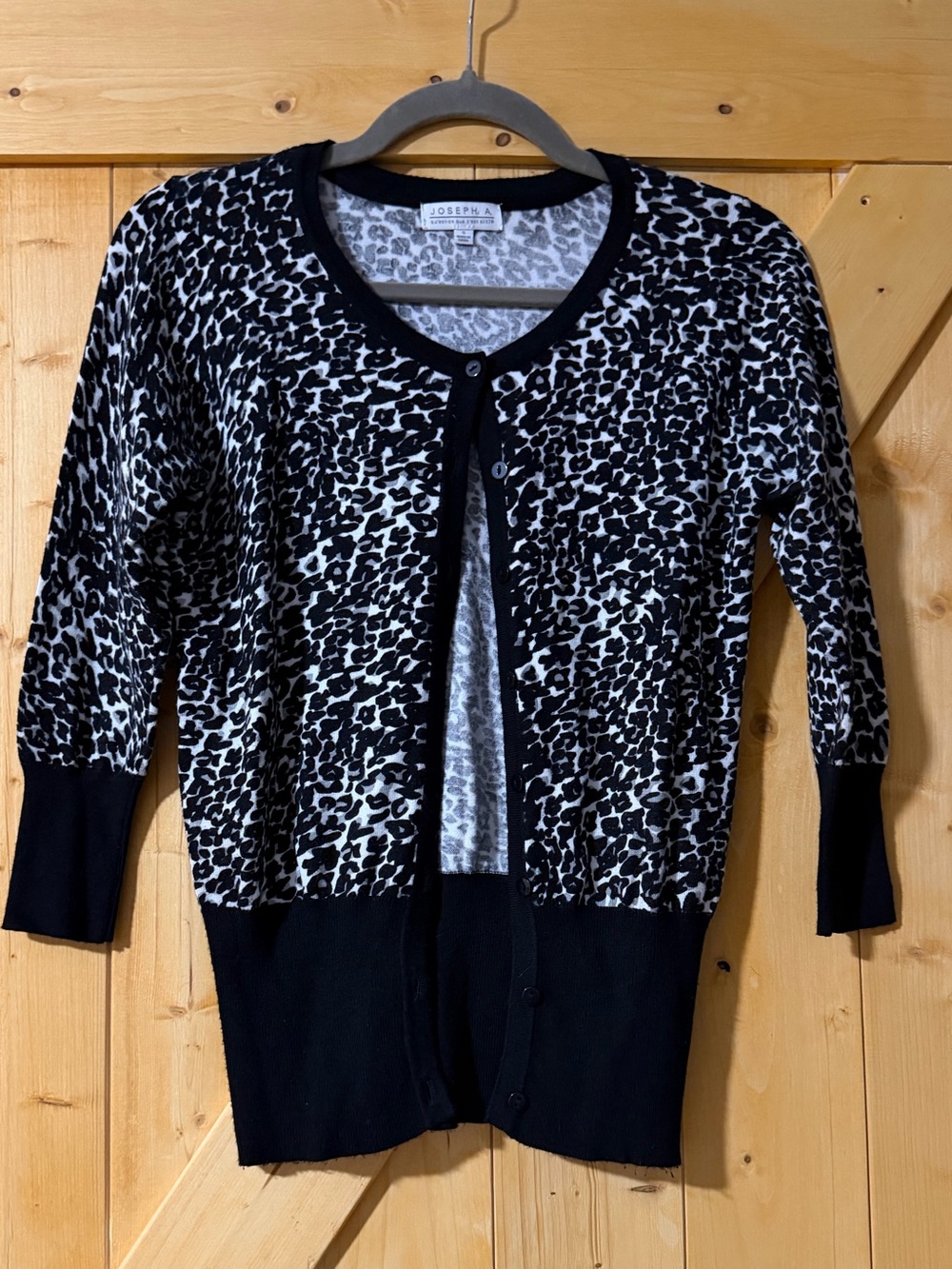 JOSEPH A Black & White Animal Leopard Print button down Cardigan Sweater Small